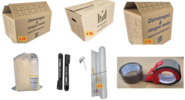 Kit Déménagement T3 - Pack Cartons et Fournitures pour Logement 3 Pièces - Fabriqué en France - Prêt à l'Emploi