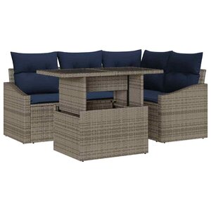 vidaXL Ensemble de canapé de jardin avec coussin 5 Pièces Gris et marine