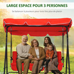 Balancelle de jardin 3 places toit inclinaison réglable coussins assise et dossier 1 72L x 1 1l x 1 52H m acier noir polyester rouge