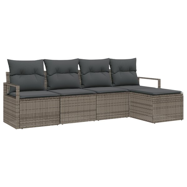 Set de canapé de jardin 5 pièces avec coussins gris en poly-résine