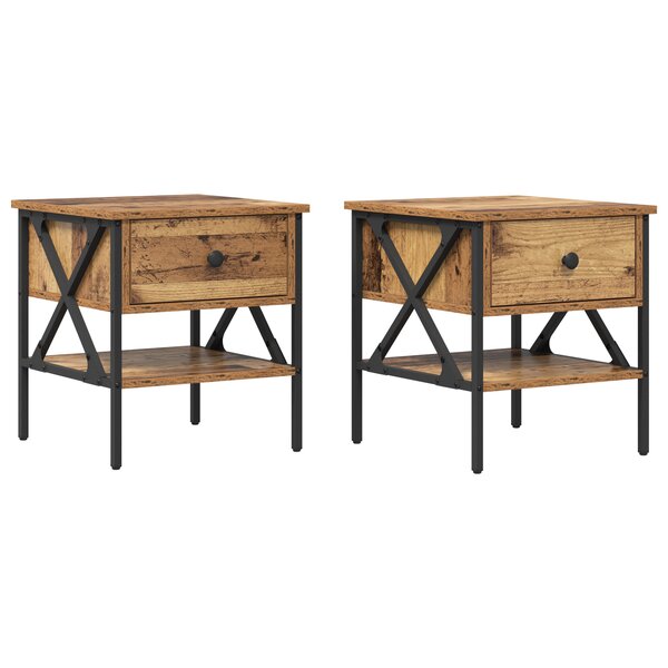 vidaXL Tables de chevet 2 Pièces Bois vieilli 40x42x45 cm Panneau de bois reconstitué