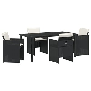vidaXL Ensemble de Salle à Manger de Jardin de 5 Pièces avec Coussins en Rattan Poly Noir