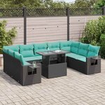 vidaXL Salon de jardin 10 Pièces avec coussins noir résine tressée acacia