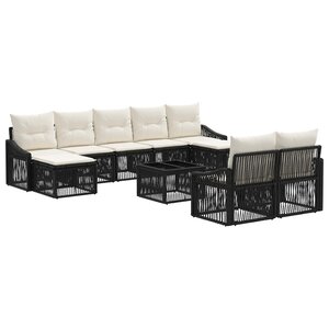 vidaXL Ensemble de canapé de jardin 10 Pièces Noir polyrotin