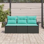 vidaXL Ensemble de Canapés avec coussin 3 Pièces Noir et Bleu polyrotin