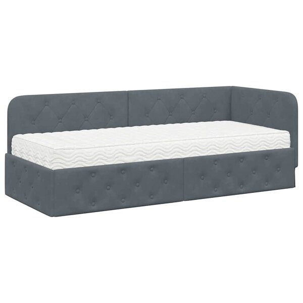 vidaXL Cadre de lit d'angle Gris foncé 80 x 200 cm Velours
