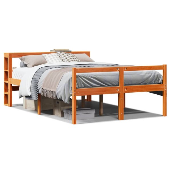 vidaXL Cadre de lit et tête de lit sans matelas cire marron 135x190 cm