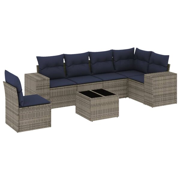 vidaXL Salon de jardin 7 Pièces avec coussins gris résine tressée
