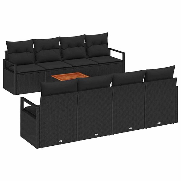 vidaXL Ensemble de canapé de jardin avec coussin 9 Pièces Noir Poly rotin