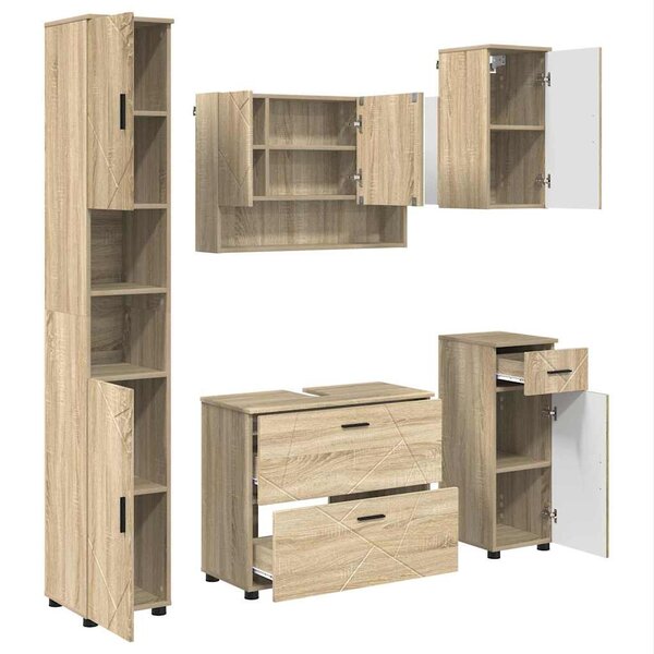 vidaXL Ensemble de mobilier de salle de bain 5 Pièces Chêne Sonoma