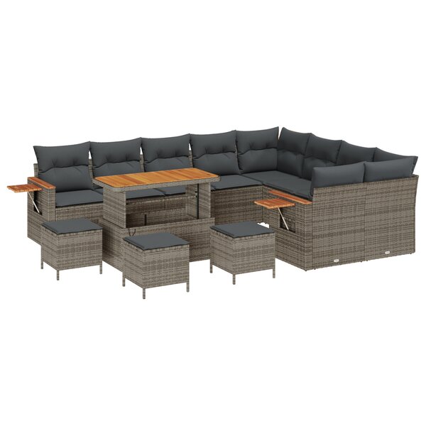 Ensemble Canapé Jardin 13 Pièces avec Coussins Gris Poly Rattan Acacia