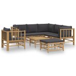 vidaXL Salon de jardin 8 Pièces avec coussins gris foncé bambou