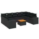vidaXL Salon de jardin 10 Pièces avec coussins noir résine tressée