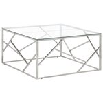 vidaXL Table basse argenté acier inoxydable et verre trempé