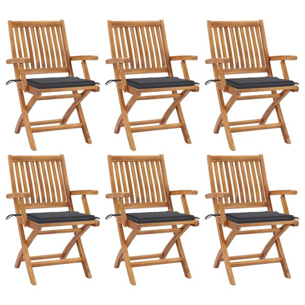 vidaXL Chaises pliables de jardin avec coussins 6 Pièces Bois de teck