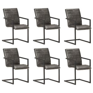 vidaXL Chaises à manger cantilever lot de 6 gris cuir véritable
