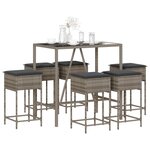vidaXL Ensemble de bar de jardin 7 Pièces avec coussins gris poly rotin