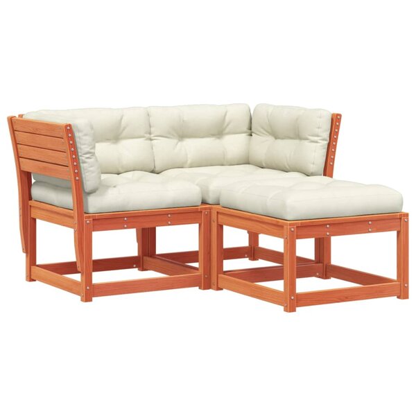 vidaXL Salon de jardin 3 Pièces avec coussins cire marron bois pin massif