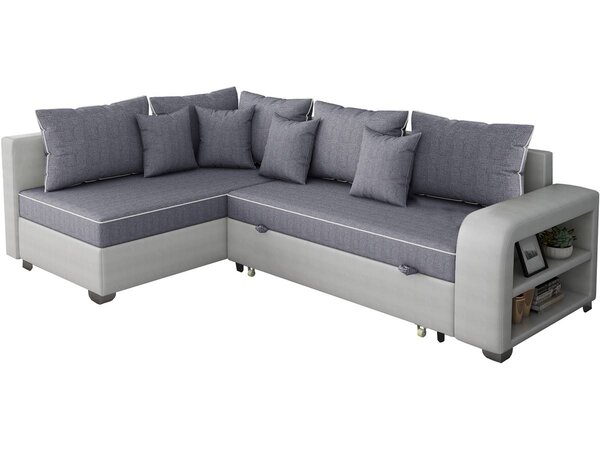 Canapé d'angle convertible "Gregory" - Avec étagères - 4 Places - Gris/Blanc - Angle gauche