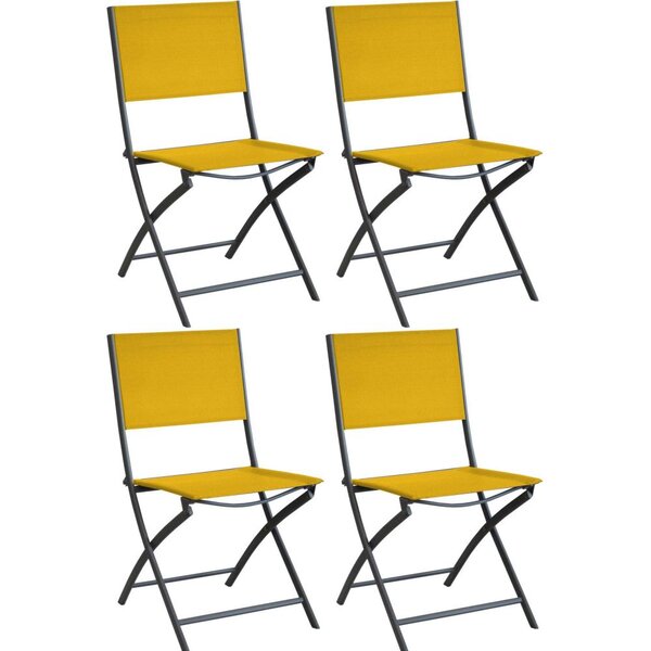 Chaise pliante en acier et toile dream (lot de 4) graphite  moutarde