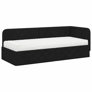 vidaXL Cadre de lit d'angle avec matelas Noir 80 x 200 cm tissu