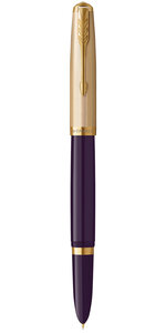PARKER 51 Deluxe Stylo Plume  Corps Résine Prune + Capuchon plaqué or  Plume fine 18k  Coffret cadeau