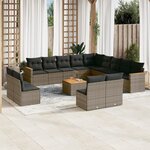 vidaXL Salon de jardin avec coussins 14 Pièces gris résine tressée