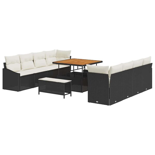 vidaXL Ensemble de canapé de jardin avec coussin 11 Pièces Noir et Crème