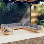 vidaXL Salon de jardin 11 Pièces avec coussins gris Bois de pin solide
