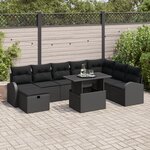 vidaXL Canapé de jardin 9 pièces avec coussins en poly rattan  noir.