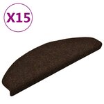 vidaXL Tapis d'escalier autocollants 15Pièces Marron 65x21x4cm Aiguilleté