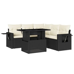vidaXL Salon de jardin 6 Pièces avec coussins noir résine tressée