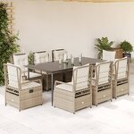 vidaXL Ensemble à manger de jardin et coussins 9 Pièces beige Poly rotin