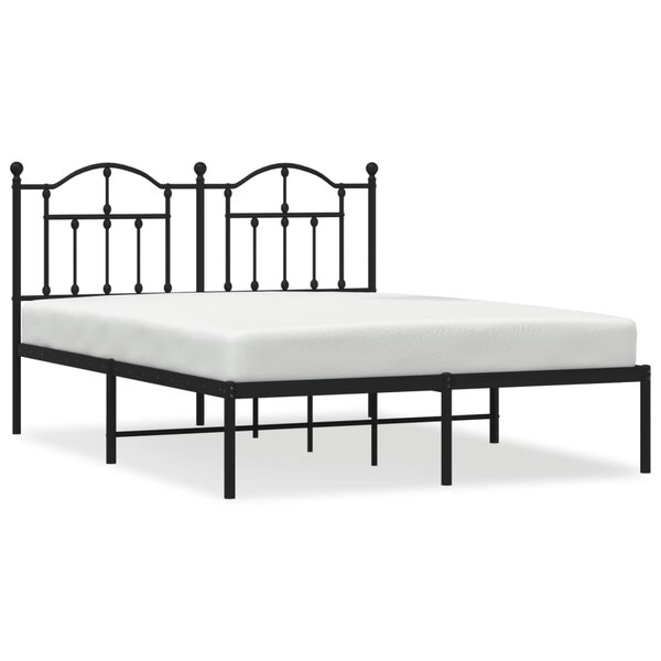 vidaXL Cadre de lit métal avec tête de lit noir 140x190 cm