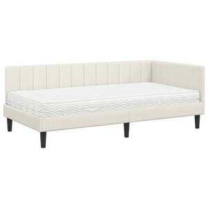 vidaXL Cadre de lit d'angle avec matelas Crème 90 x 200 cm Velours