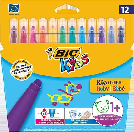 Etui de 12 feutres de coloriage KIDS COULEUR BABY Pte Boule Bloquée 4,5 mm BIC