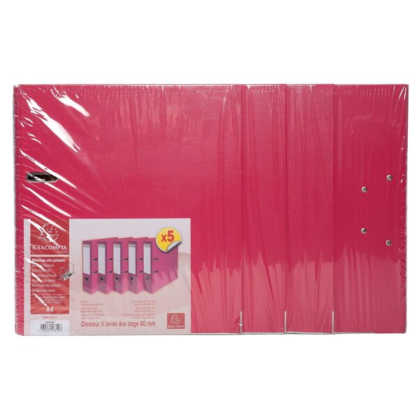 Lot De 5 Classeurs À Levier Intérieur Et Extérieur En Polypropylène - Dos De 80mm - Mécanique Prem'touch - A4 - Framboise - X 2 - Exacompta