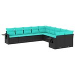 vidaXL Salon de jardin 10 Pièces avec coussins noir résine tressée
