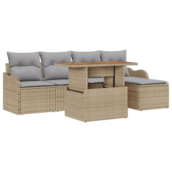 Canapé de jardin 6 pièces vidaXL avec coussins en rotin poly beige