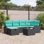 vidaXL Ensemble de canapé de jardin avec coussin 7 Pièces Noir Poly rotin
