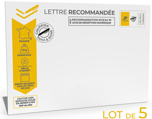 Prêt-à-Poster - Lettre Recommandée - 50g - Enveloppes en lot de 5 