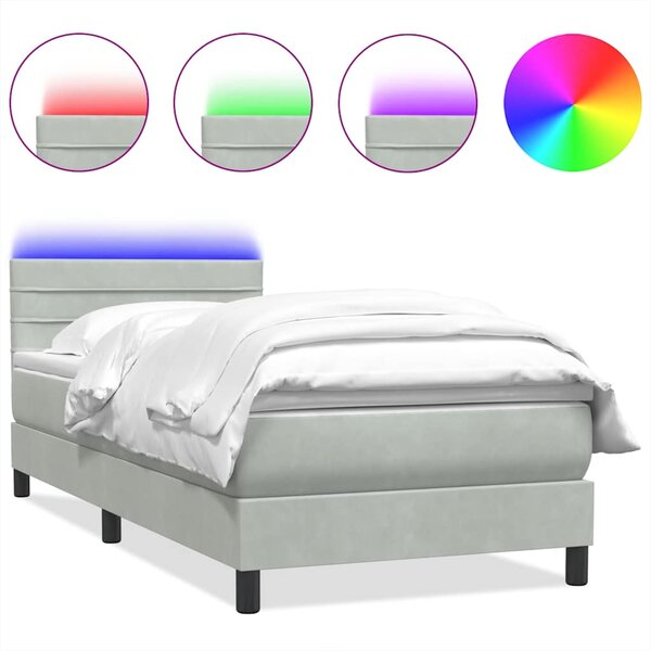 vidaXL Sommier à lattes de lit et matelas gris clair 90x210 cm velours