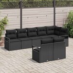 vidaXL Ensemble de canapé de jardin avec coussin 8 Pièces Noir polyrotin
