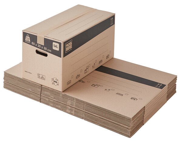 Lot de 20 cartons de déménagement 54l - 60x30x30cm - made in france - 70  fsc certifé - pack & move