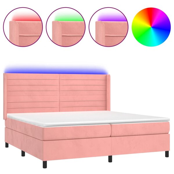 vidaXL Sommier à lattes de lit matelas et LED Rose 200x200 cm Velours