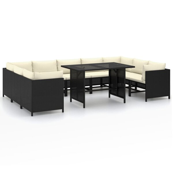 vidaXL Salon de jardin 10 Pièces avec coussins Résine tressée Noir