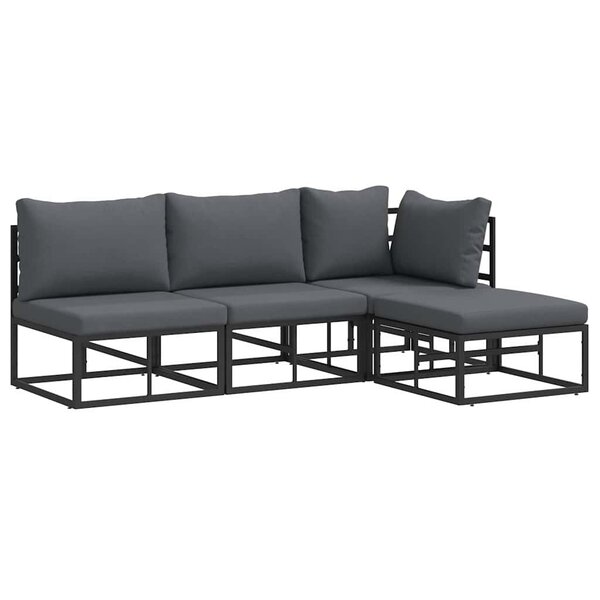 vidaXL Ensemble de canapé de jardin avec coussin 4 Pièces Noir Aluminium