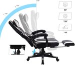 Fauteuil gamer chaise gaming siège de bureau réglable avec repose-pieds télescopique ergonomique mécanisme basculent appui-tête support lombaire charge 150 kg noir et blanc 12_0000398