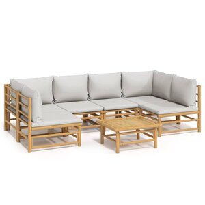 vidaXL Salon de jardin 7 Pièces avec coussins gris clair bambou