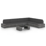 vidaXL Salon de jardin 7 Pièces avec coussins Gris Résine tressée